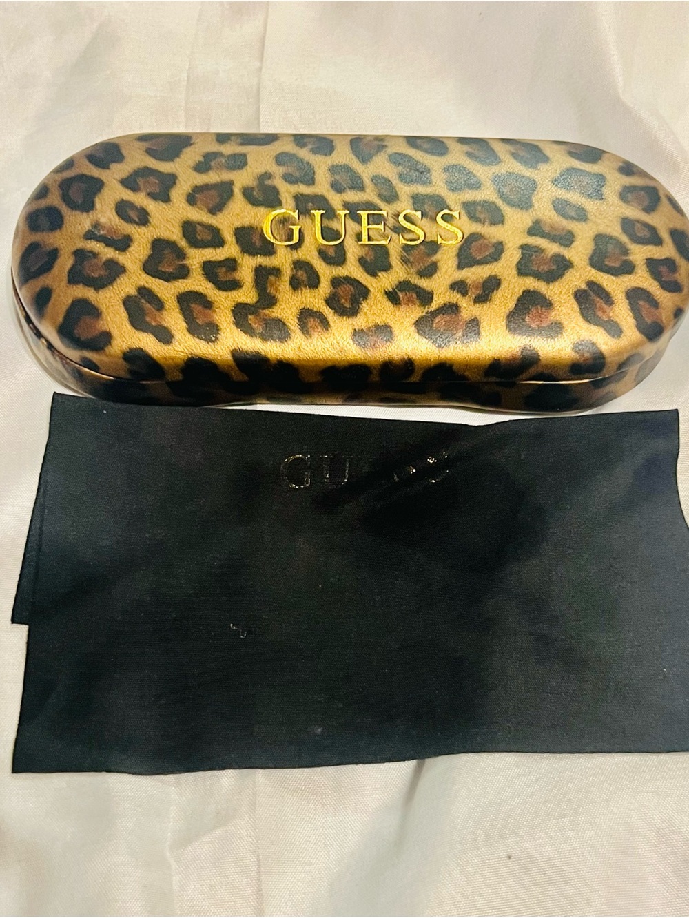 Women’s Guess Leopard Print Eyewear Case - Gold, Brown & Black with Cloth